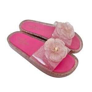 Kate Spade Pink Glitter Flower Jelly Slides Sz 6